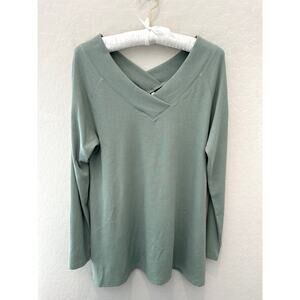 SOFT SURROUNDINGS | Green Pima Cotton Blend Lightweight Ribbed Sweater | Medium